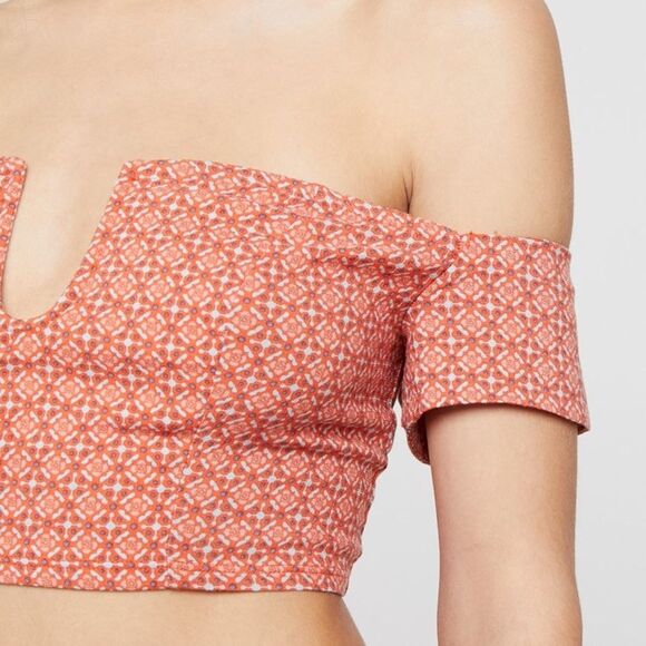Free People Intimately Lucky Now Brami Off The Shoulder Crop Top Vermilion S - Picture 2 of 12